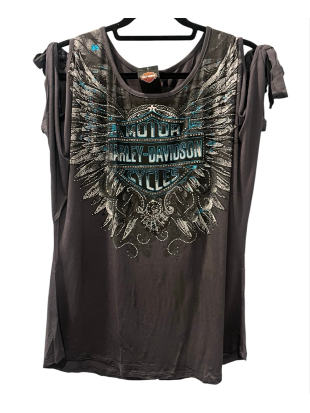 Harley Davidson NWT 2018 Voltaire Rhinestone Cold Shoulder Top Size 2XL Stretch